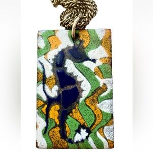 60’s Vintage ENAMELED SEAHORSE Necklace Mid Century Triple Chain Pendant Artsy